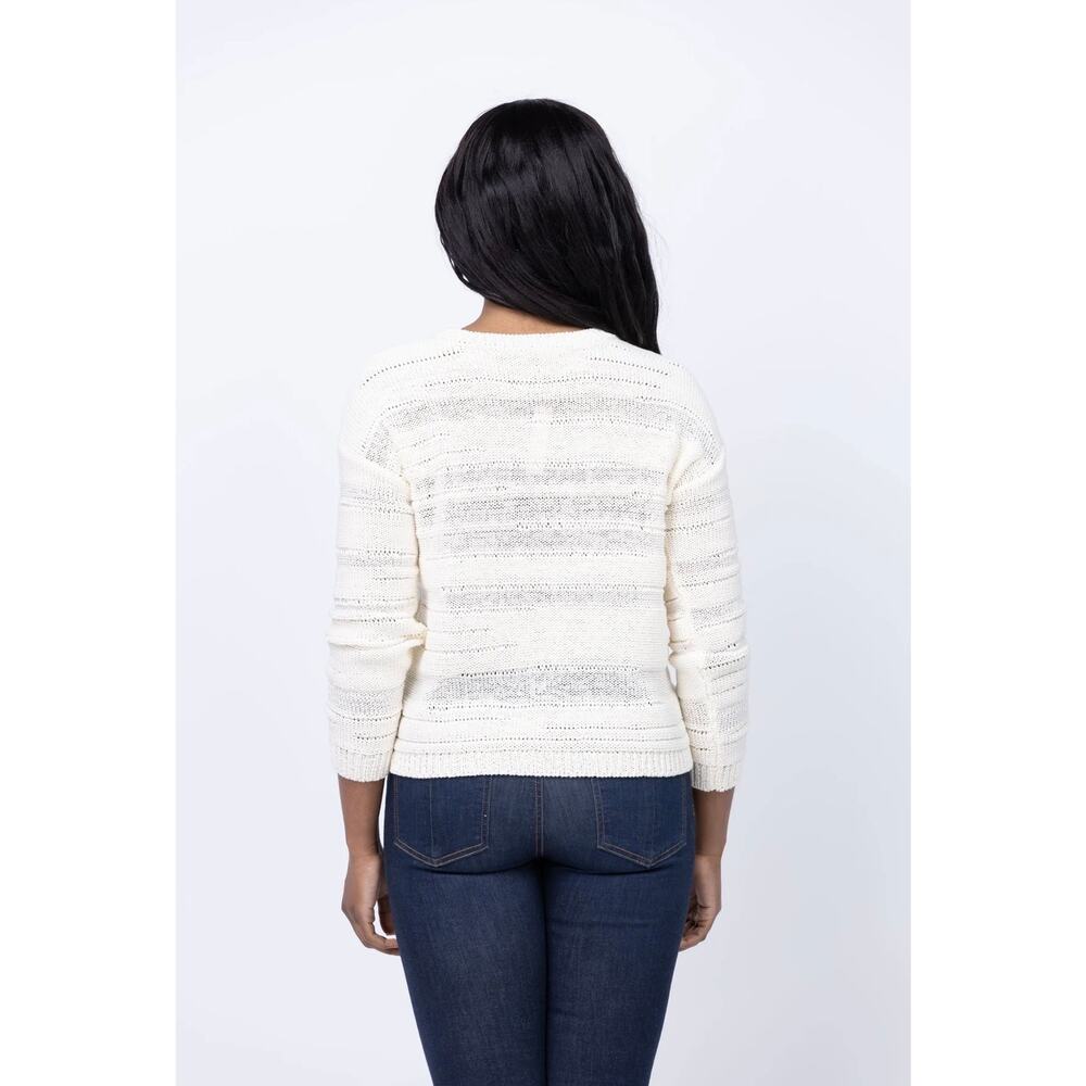 Elliott Lauren Open Knit Striped Ivory Sweater - Picture 3 of 6